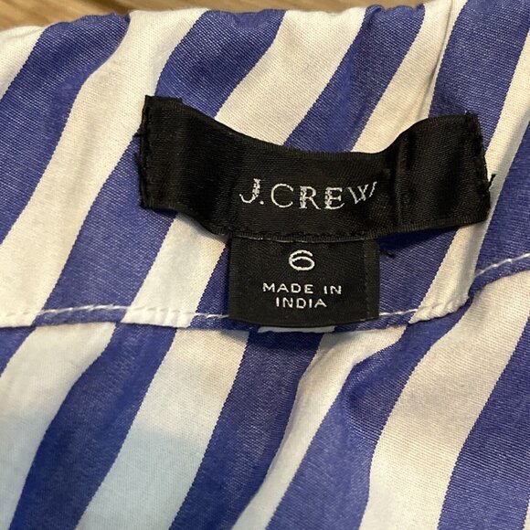 J. Crew One Shoulder Ruffle Jumpsuit SZ 6 Blue White Stripe Romper Wide Leg - Picture 6 of 10